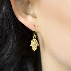 Gold plated fatima hand hanging earrings