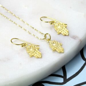 Gold plated fatima hand hanging earrings