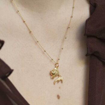 Gold Plated Sterling Silver Fish Necklace on model