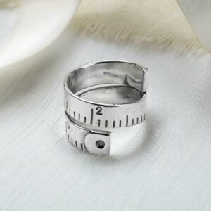 Silver adjustable wrap around measuring tape ring