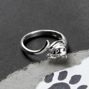 Silver adjustable wrap around cat ring