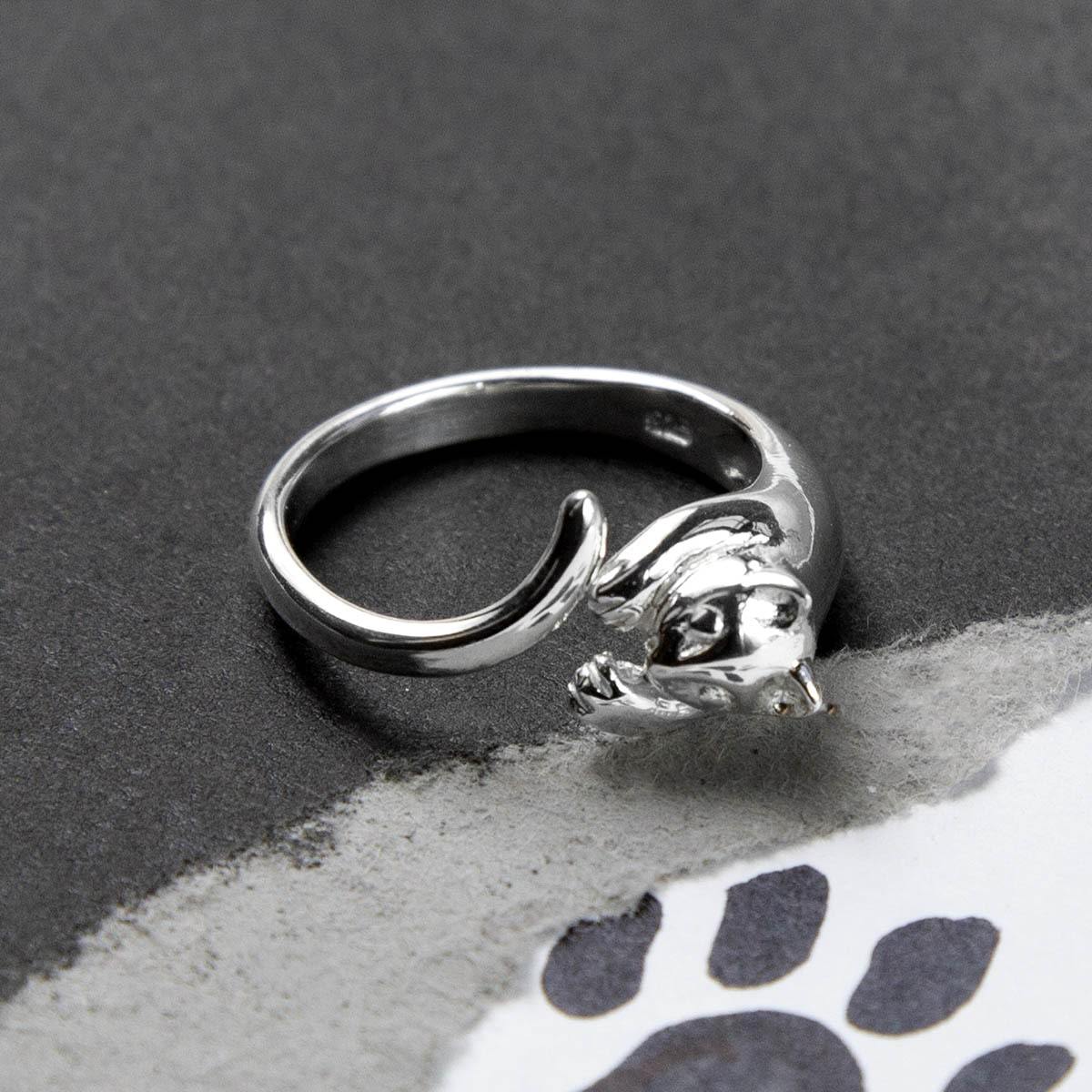 thumbnail image 2 of Moonstone Cat Rings For Women 925 Sterling Silver Heart Moonstone Ring Adjustable Open Rings Cute Cat 2 of 13