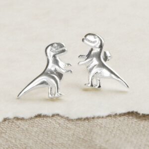 Small silver T-Rex studs