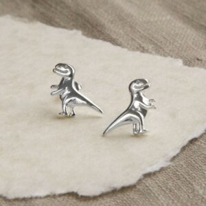 Small silver T-Rex studs