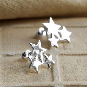 Small silver triple star studs