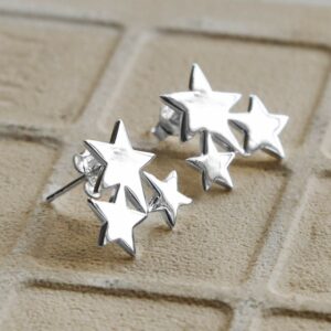 Small silver triple star studs