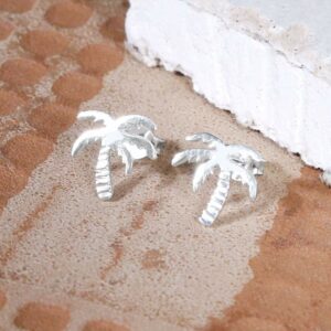 Small silver palm tree studs