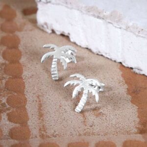 Small silver palm tree studs