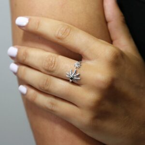 Silver adjustable palm leaf ring