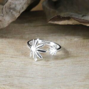 Silver adjustable palm leaf ring