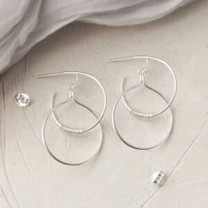 silver double loops connected by wire earrings