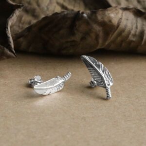 Small silver feather studs