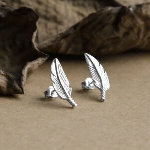 Small silver feather studs