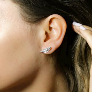 Small silver feather studs