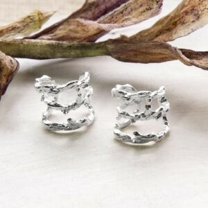 Silver rough textured bark ear cuffs