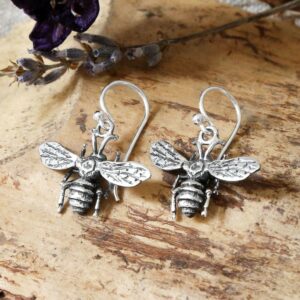 Oxidised silver bee earrings