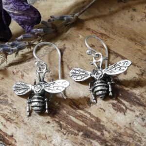 Oxidised silver bee earrings