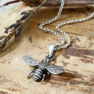 Oxidised silver bee pendant necklace