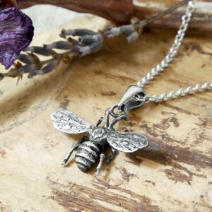 Oxidised silver bee pendant necklace