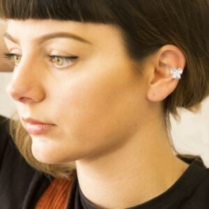 Silver open pansy ear cuff