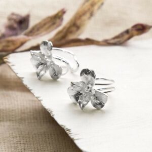 Silver open pansy ear cuff