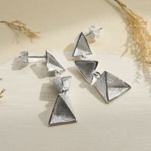 Silver three hanging triangles earrings