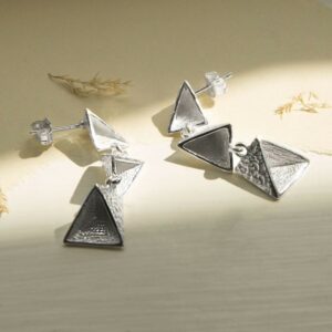 Silver three hanging triangles earrings