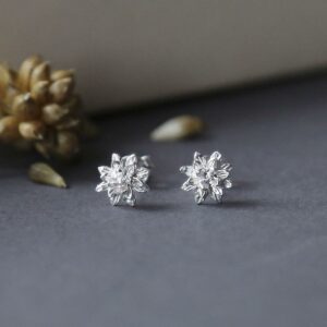 Silver lotus flower studs