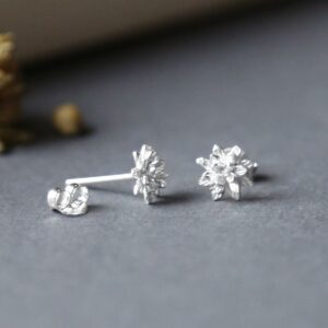 Silver lotus flower studs