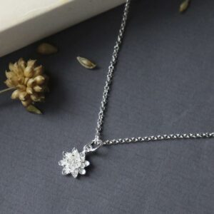 Silver lotus flower pendant necklace