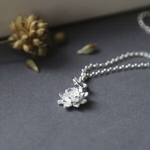 Silver lotus flower pendant necklace