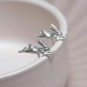 Sterling Silver Leaping Hare Stud Earrings in jewellery dish