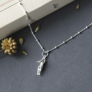 Silver necklace with a silver flying hare pendant