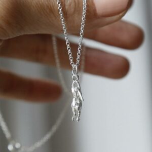 Silver necklace with a silver flying hare pendant