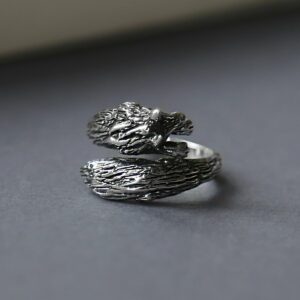 Oxidised silver adjustable fox ring