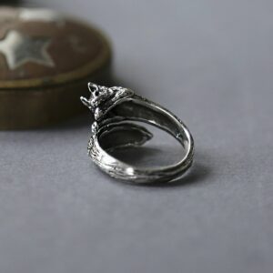 Oxidised silver adjustable fox ring