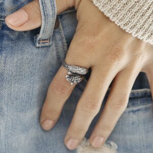 Oxidised silver adjustable fox ring