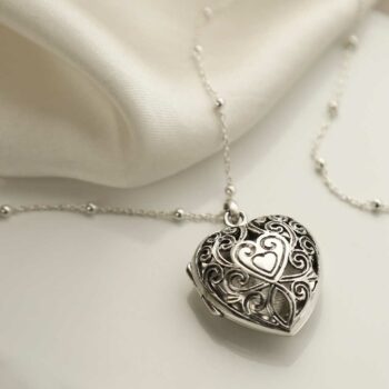 MC151 STERLING SILVER VINTAGE HEART LOCKET NECKLACE 2