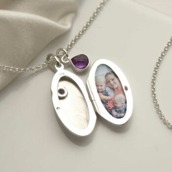 MC156 STERLING SILVER OVAL LOCKET NECKLACE WITH AMETHYST PHOTO 5