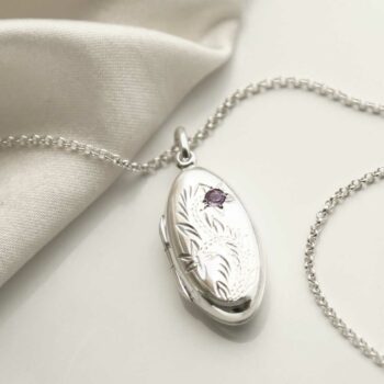 MC156 STERLING SILVER OVAL LOCKET NECKLACE WITH AMETHYST 2