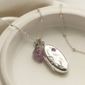 MC156 STERLING SILVER OVAL LOCKET NECKLACE WITH AMETHYST 7