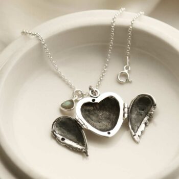 MC157 STERLING SILVER LOVE WING LOCKET NECKLACE LABRADORITE 2