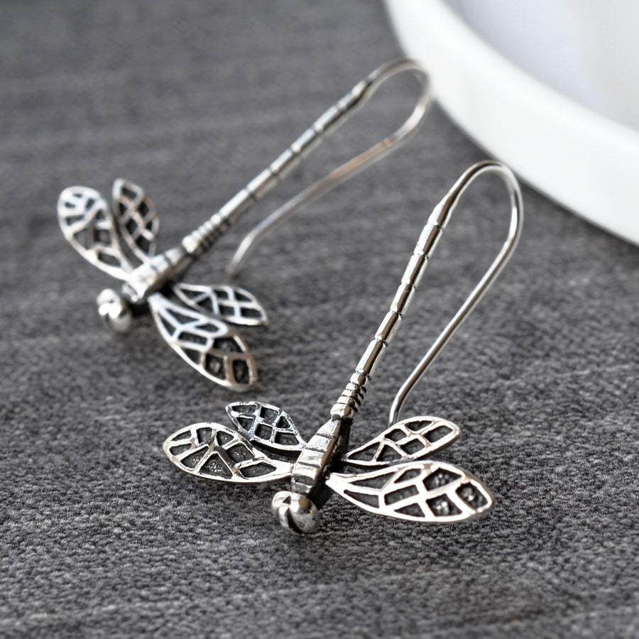 ONEFINITY Sterling Silver Dragonfly Dangle Earrings - Hypoallergenic Blue Dragonfly Jewelry For Women