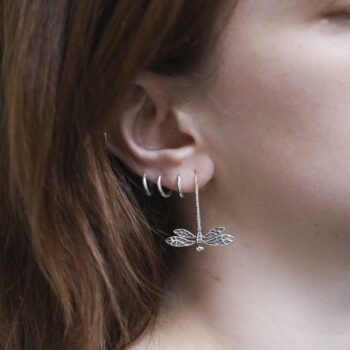 Sterling Silver Dragonfly Drop Earrings on model