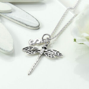 Silver dragonfly in flight necklace