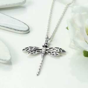 Silver dragonfly in flight necklace