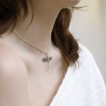 Sterling Silver Dragonfly Necklace on model