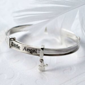 Silver adjustable baby bangle inscribed with 'Little Angel'