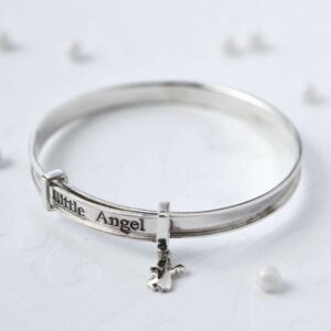 Silver adjustable baby bangle inscribed with 'Little Angel'