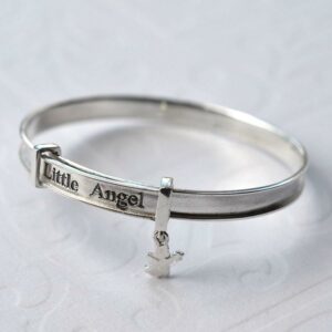 Silver adjustable baby bangle inscribed with 'Little Angel'